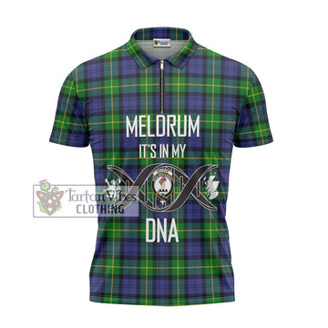 Meldrum Tartan Zipper Polo Shirt with Family Crest DNA In Me Style - Tartan Vibes Clothing