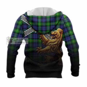 Meldrum Crest Tartan Knitted Hoodie with Golden Lion Emblem Celtic Style - Tartan Vibes Clothing
