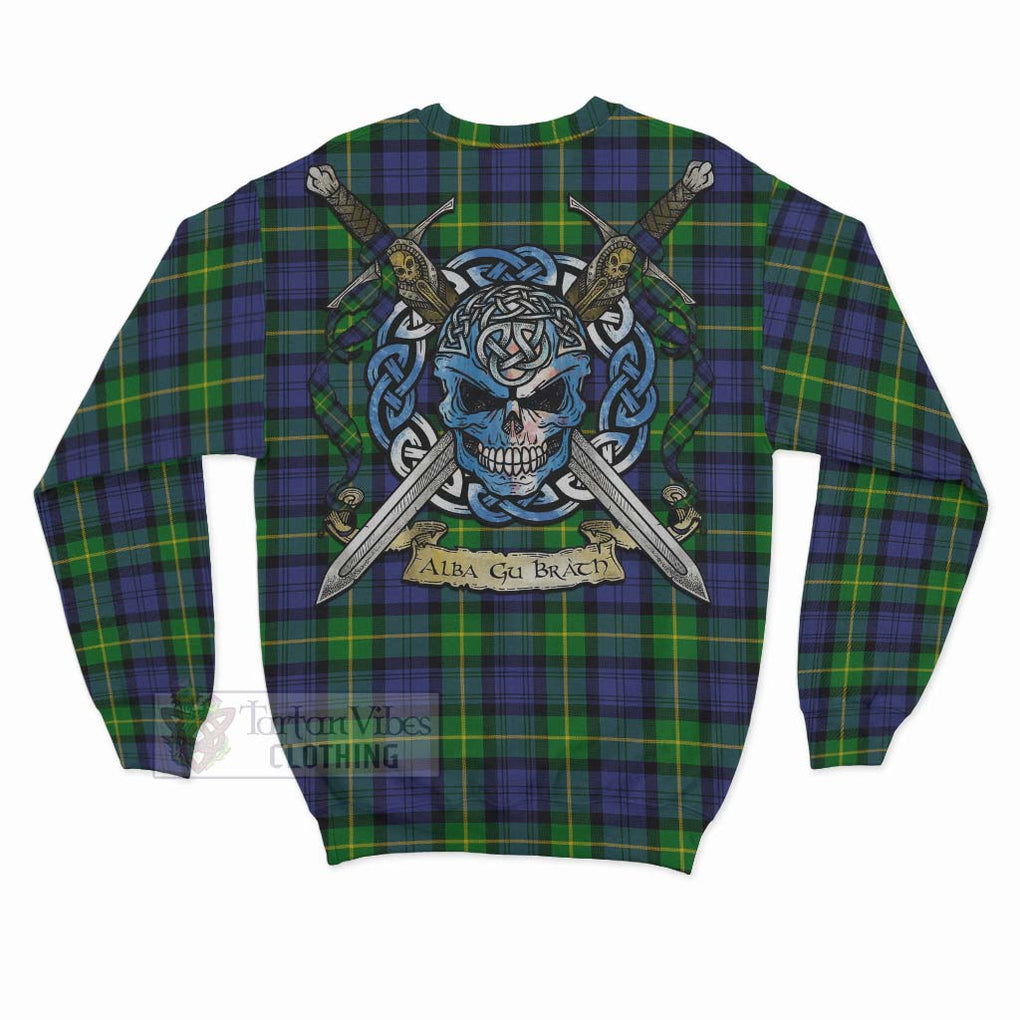 Tartan Vibes Clothing Meldrum Tartan Sweatshirt with Family Crest Celtic Skull Style