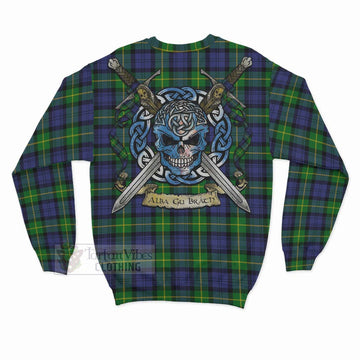 Meldrum Tartan Sweatshirt with Family Crest Celtic Skull Style