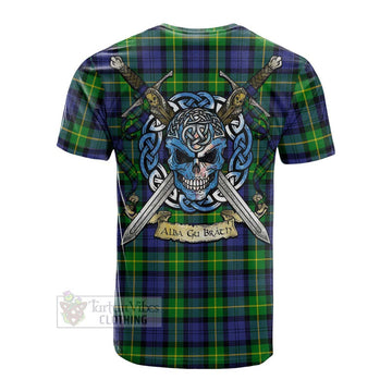 Meldrum Tartan Cotton T-shirt with Family Crest Celtic Skull Style Men's Shirt - Tartan Vibes Clothing