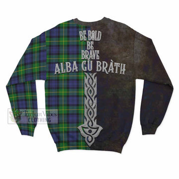 Meldrum Tartan Family Crest Sweatshirt Alba Gu Brath Be Brave Lion Ancient Style - Tartan Vibes Clothing