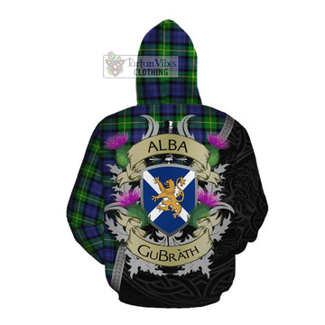 Meldrum Tartan Family Crest Cotton Hoodie Lion Rampant Royal Thistle Shield Celtic Inspired Pullover Hoodie - Tartan Vibes Clothing
