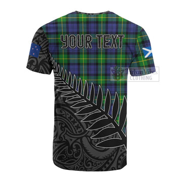 Meldrum Crest Tartan Cotton T-shirt with New Zealand Silver Fern Half Style - Tartan Vibes Clothing