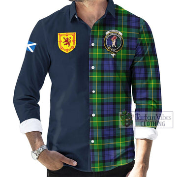 Meldrum Tartan Long Sleeve Button Shirt Alba with Scottish Lion Royal Arm Half Style