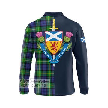 Meldrum Tartan Long Sleeve Polo Shirt Alba with Scottish Lion Royal Arm Half Style - Tartan Vibes Clothing