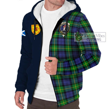 Meldrum Tartan Sherpa Hoodie Alba with Scottish Lion Royal Arm Half Style