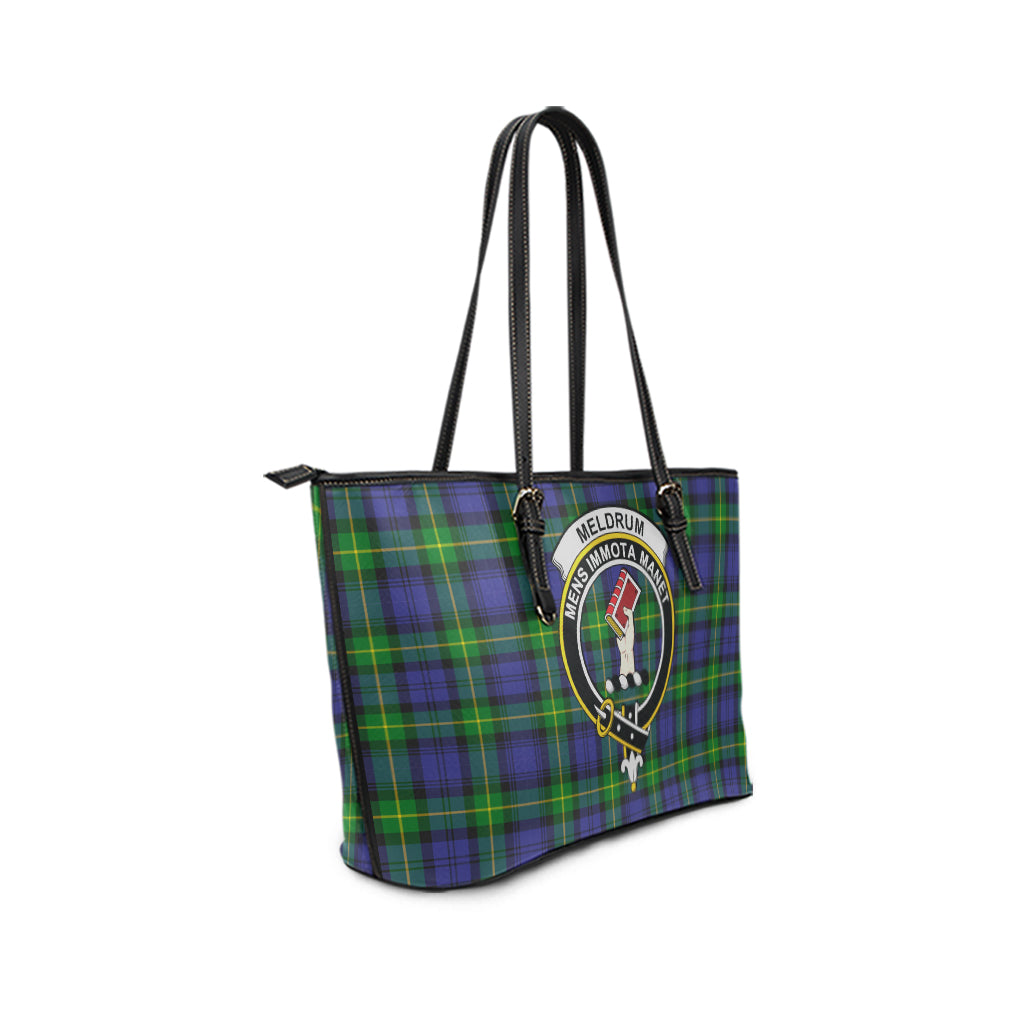 Meldrum Tartan Leather Tote Bag with Family Crest - Tartan Vibes Clothing