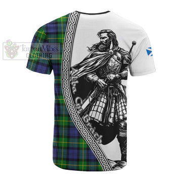 Meldrum Tartan Clan Crest Cotton T-shirt with Highlander Warrior Celtic Style - Tartan Vibes Clothing