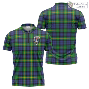 Meldrum Tartan Zipper Polo Shirt with Family Crest - Tartan Vibes Clothing