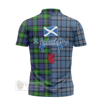 Meldrum Tartan Zipper Polo Shirt Happy St. Andrew's Day Half Tartan Style - Tartan Vibes Clothing
