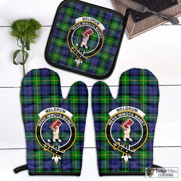 Meldrum Tartan Combo Oven Mitt & Pot-Holder with Family Crest Black - Tartan Vibes Clothing