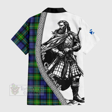 Meldrum Tartan Clan Crest Hawaiian Shirt with Highlander Warrior Celtic Style - Tartan Vibes Clothing