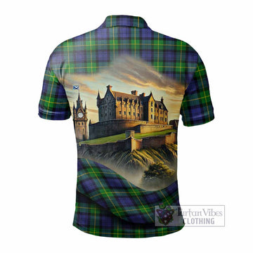 Meldrum Tartan Family Crest Polo Shirt with Scottish Ancient Castle Style - Tartan Vibes Clothing