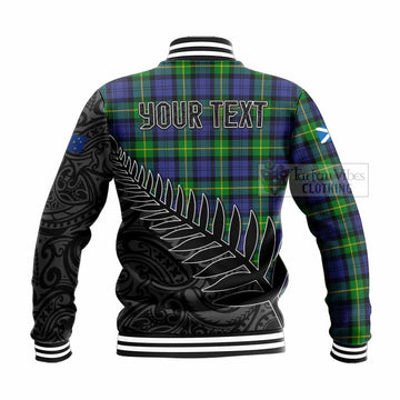 Meldrum Crest Tartan Baseball Jacket with New Zealand Silver Fern Half Style - Tartan Vibes Clothing