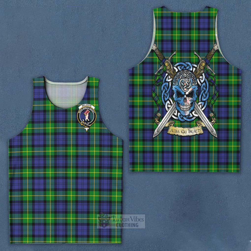 Tartan Vibes Clothing Meldrum Tartan Men's Tank Top with Family Crest Celtic Skull Style