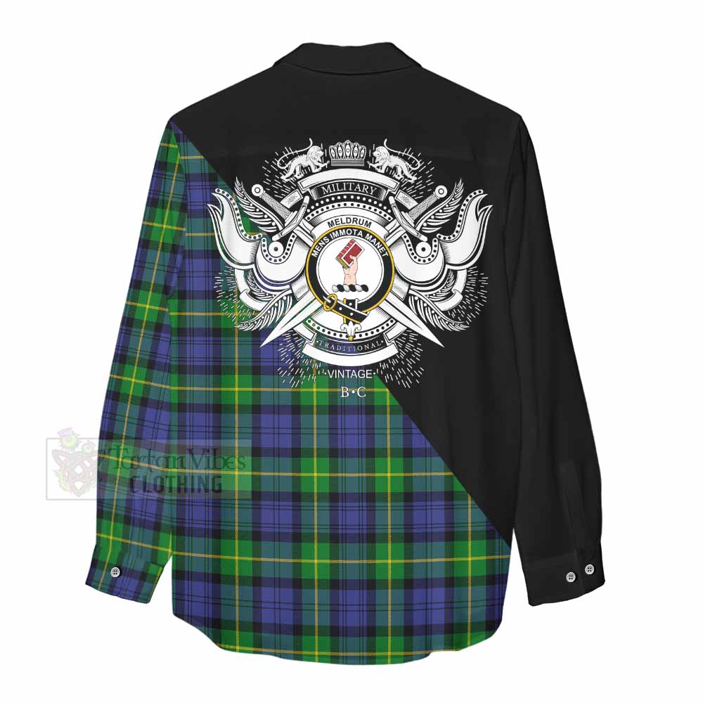 Tartan Vibes Clothing Meldrum Tartan Women's Casual Shirt with Family Crest and Military Logo Style