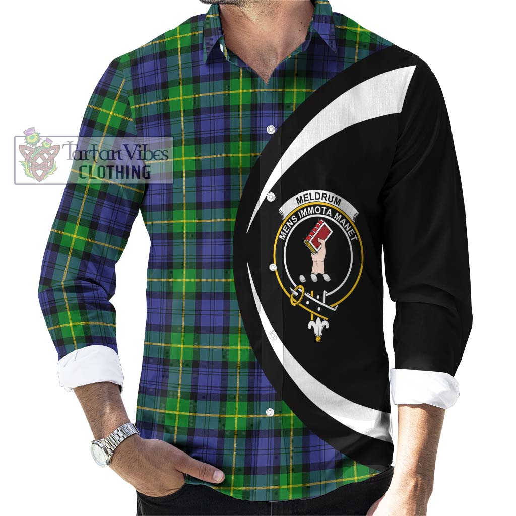 Meldrum Tartan Long Sleeve Button Up with Family Crest Circle Style - Tartan Vibes Clothing