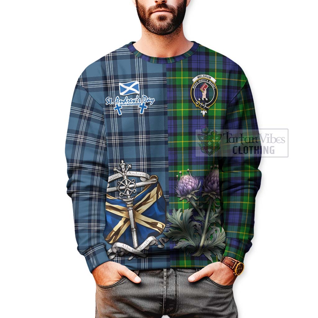 Tartan Vibes Clothing Meldrum Tartan Sweatshirt Happy St. Andrew's Day Half Tartan Style