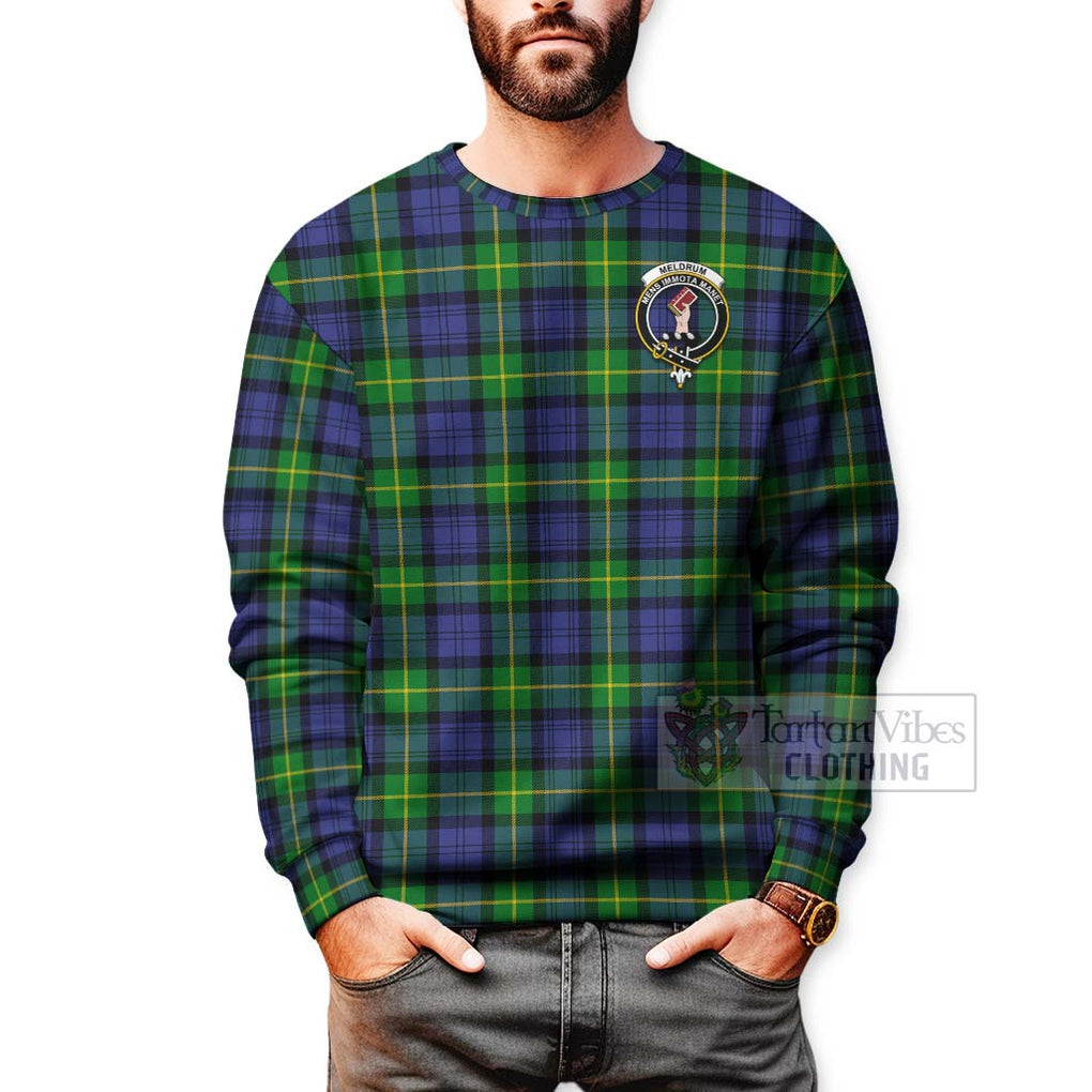 Tartan Vibes Clothing Meldrum Tartan Sweatshirt with Family Crest Celtic Skull Style