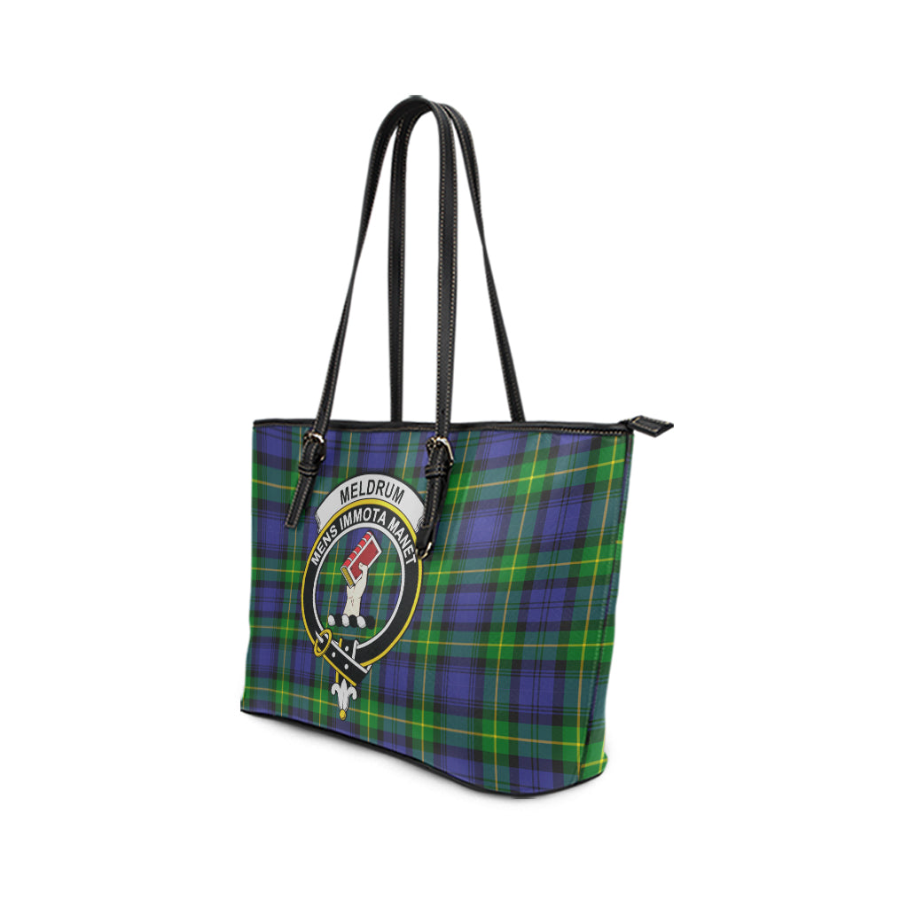 Meldrum Tartan Leather Tote Bag with Family Crest - Tartan Vibes Clothing