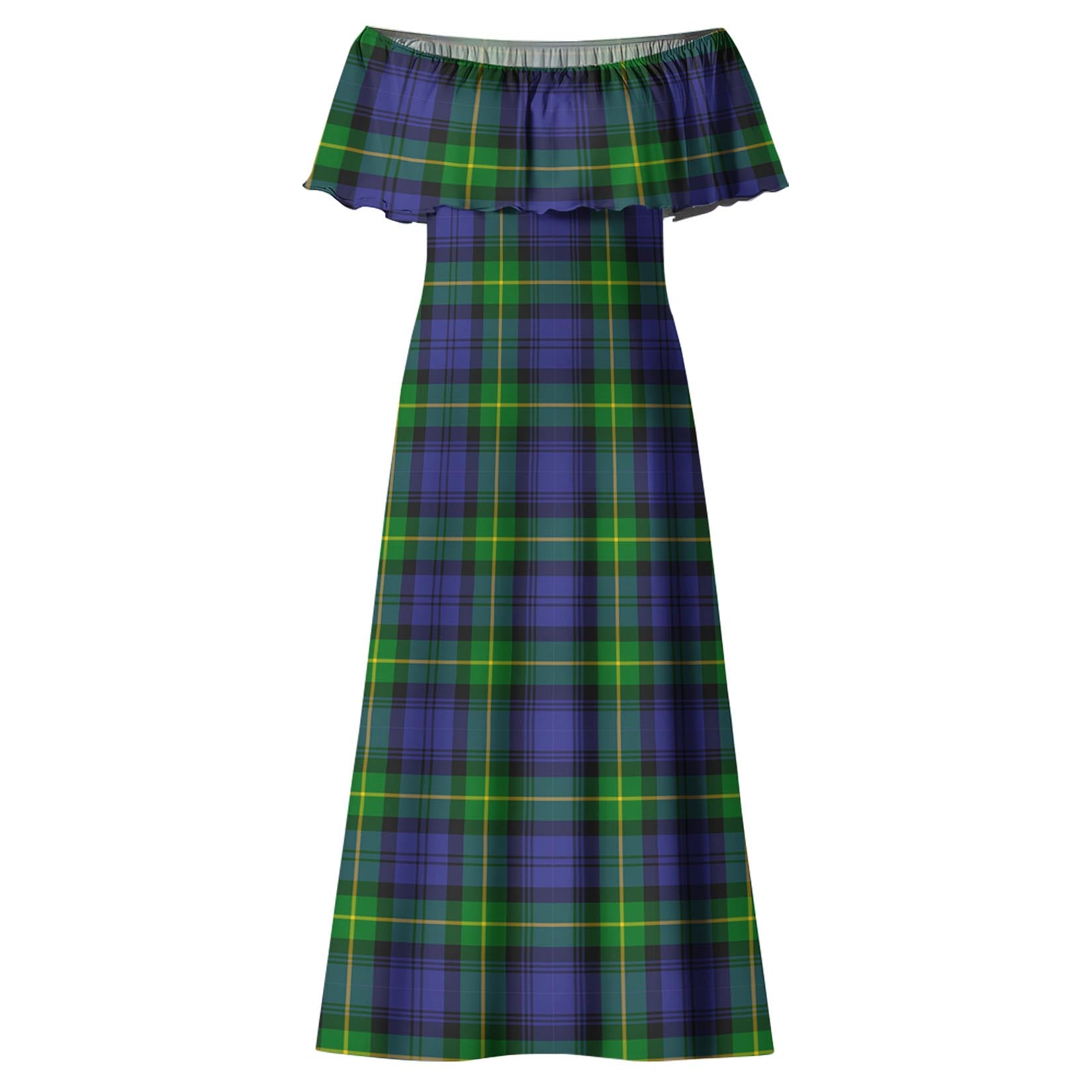 Meldrum Tartan Off Shoulder Long Dress - Tartanvibesclothing