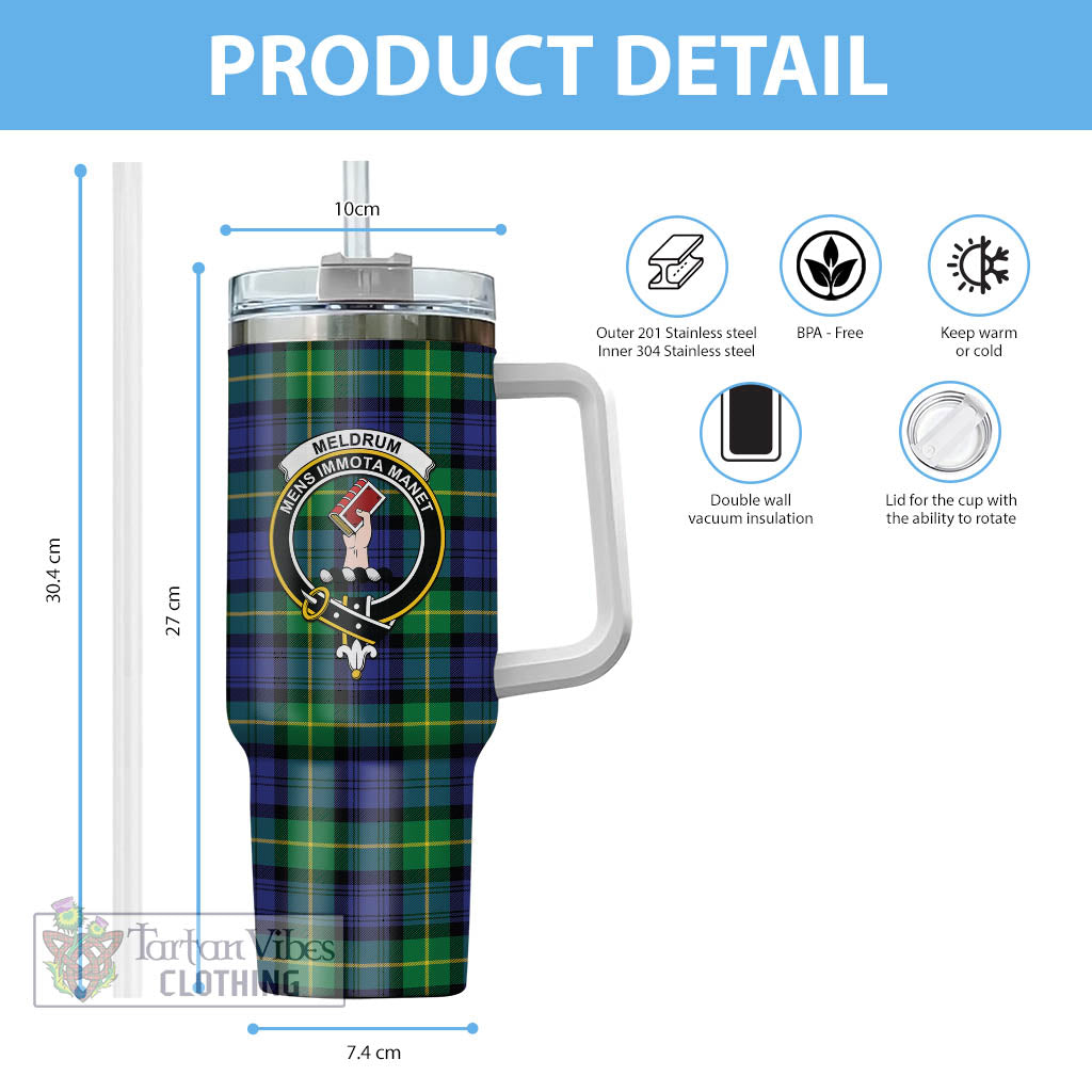 Tartan Vibes Clothing Meldrum Tartan and Family Crest Tumbler with Handle