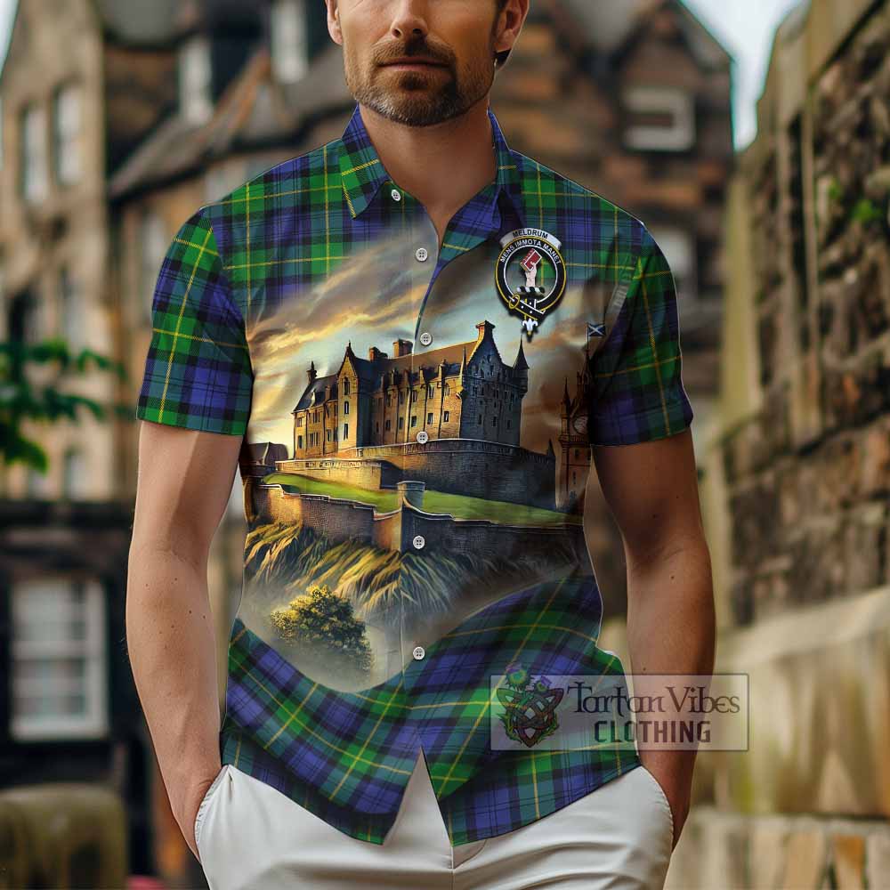 Meldrum Tartan Family Crest Hawaiian Shirt with Scottish Ancient Castle Style - Tartan Vibes Clothing