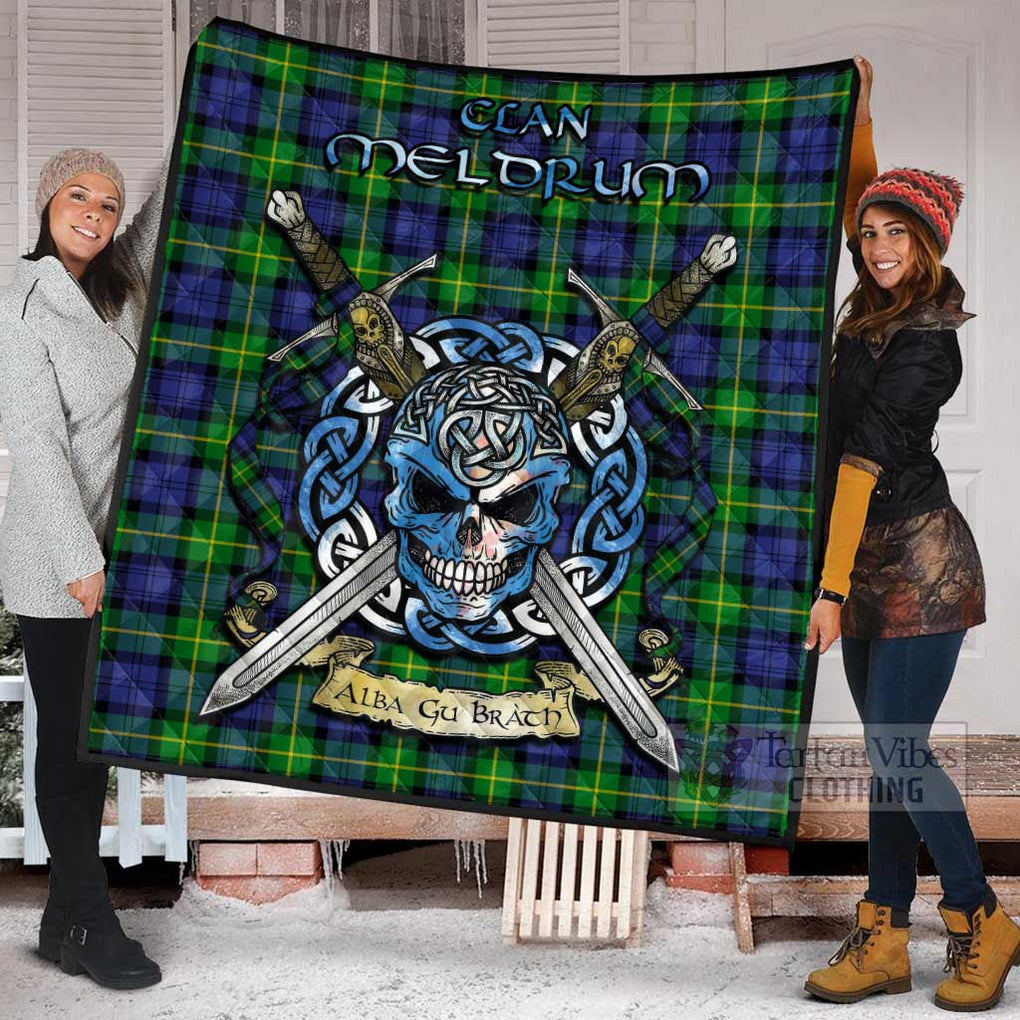 Tartan Vibes Clothing Meldrum Tartan Quilt with Celtic Skull Alba Gu Brath Style