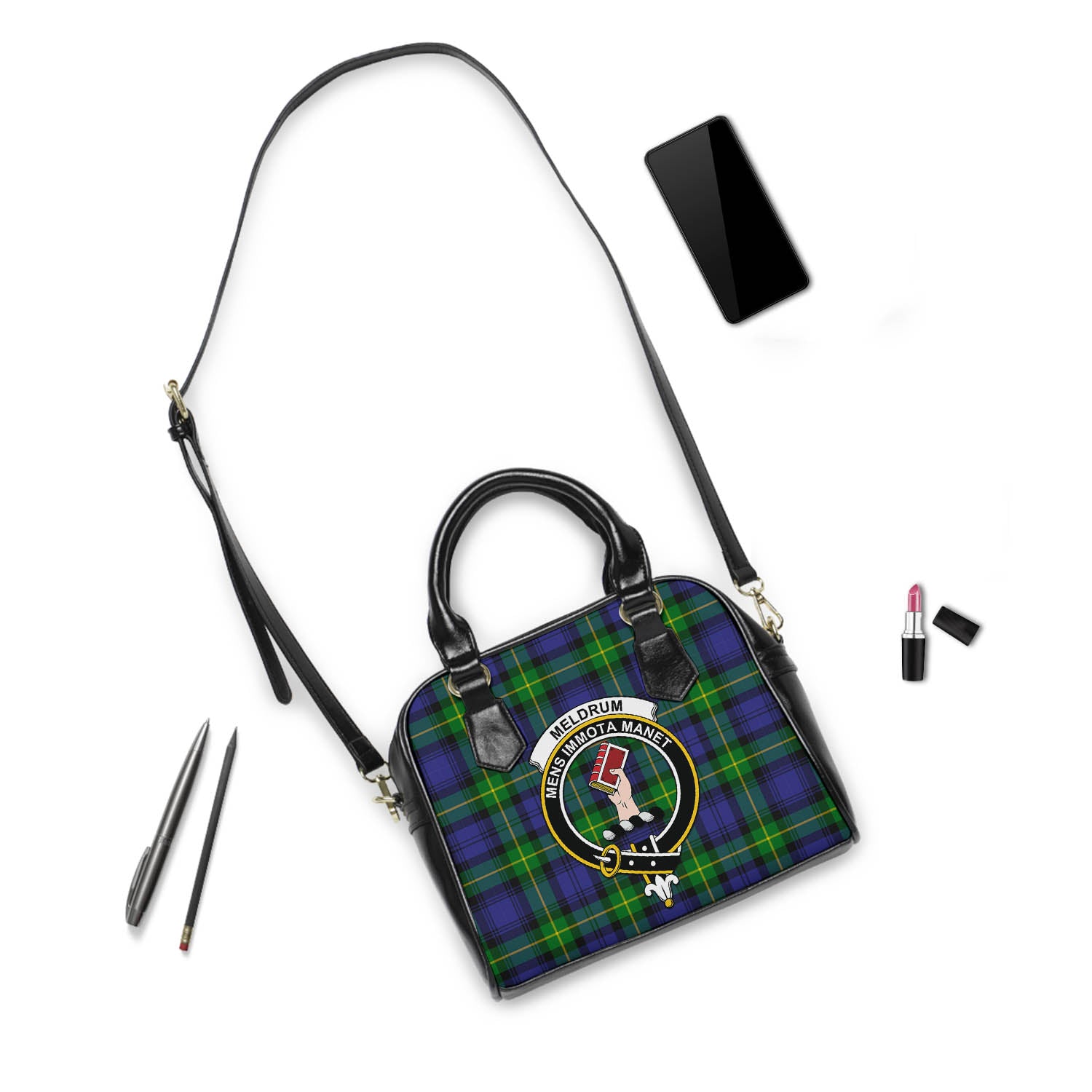 Meldrum Tartan Shoulder Handbags with Family Crest - Tartanvibesclothing