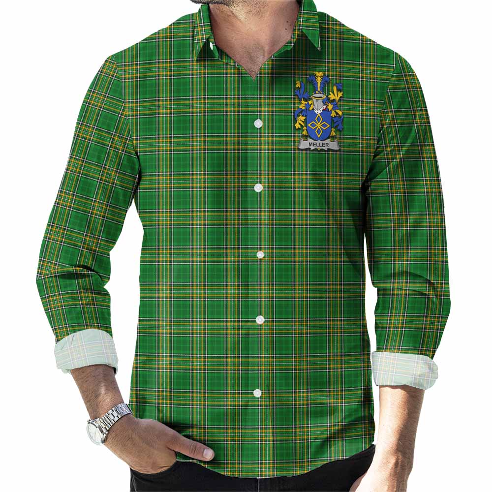 Meller Irish Clan Tartan Long Sleeve Button Up with Coat of Arms Men's Shirt - Tartan Vibes Clothing