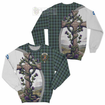 Melville Tartan Sweatshirt with Family Crest and St. Andrew's Cross Accented by Thistle Vines Unisex - Tartan Vibes Clothing
