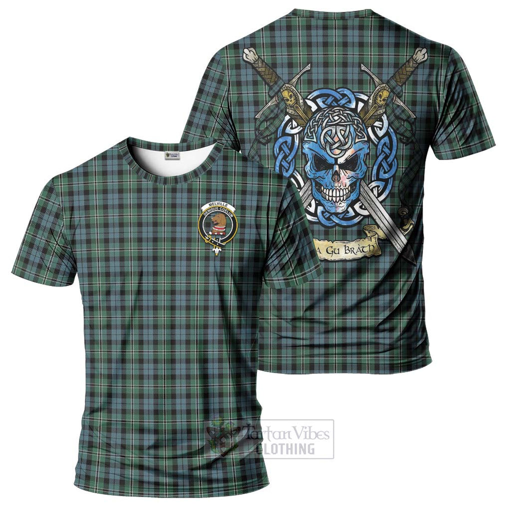 Tartan Vibes Clothing Melville Tartan T-Shirt with Family Crest Celtic Skull Style