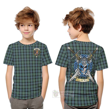 Melville Tartan Kid T-Shirt with Family Crest Celtic Skull Style