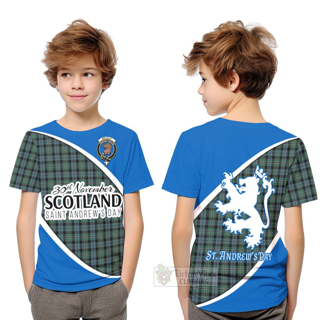 Tartan Vibes Clothing Melville Family Crest Tartan Kid T-Shirt Celebrate Saint Andrew's Day in Style