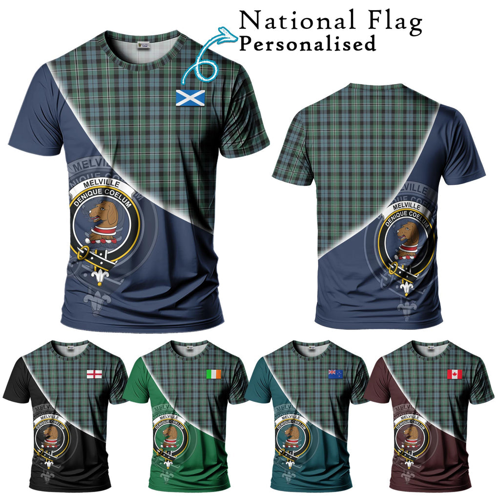 Melville Tartan T-Shirt with Personalised National Flag and Family Crest Half Style Kid's Shirt - Tartanvibesclothing Shop