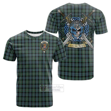 Melville Tartan Cotton T-shirt with Family Crest Celtic Skull Style