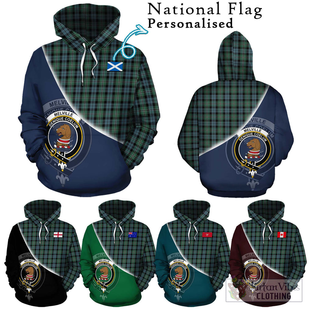 Melville Tartan Hoodie with Personalised National Flag and Family Crest Half Style Zip Hoodie - Tartanvibesclothing Shop