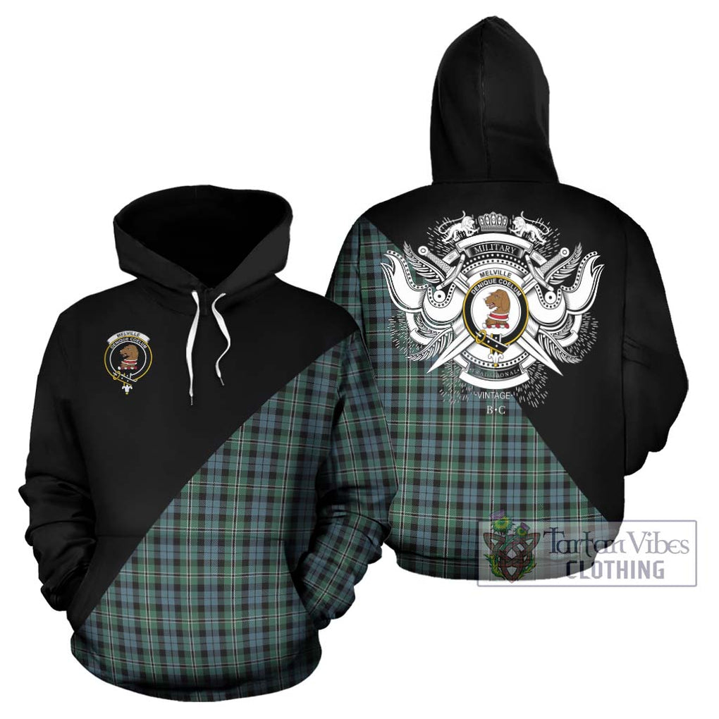 Melville Tartan Hoodie with Family Crest and Military Logo Style Zip Hoodie - Tartanvibesclothing Shop