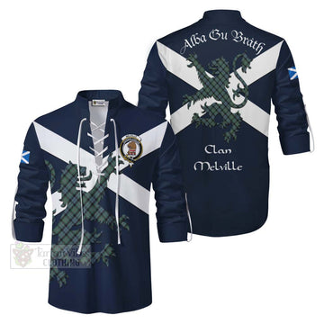 Melville Tartan Lion Rampant Ghillie Kilt Shirt Proudly Display Your Heritage with Alba Gu Brath and Clan Name Men - Tartan Vibes Clothing