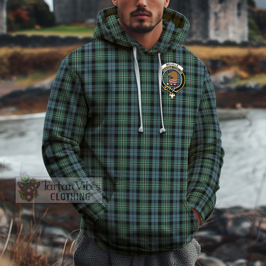 Melville Tartan Cotton Hoodie with Family Crest Pullover Hoodie XS - Tartan Vibes Clothing