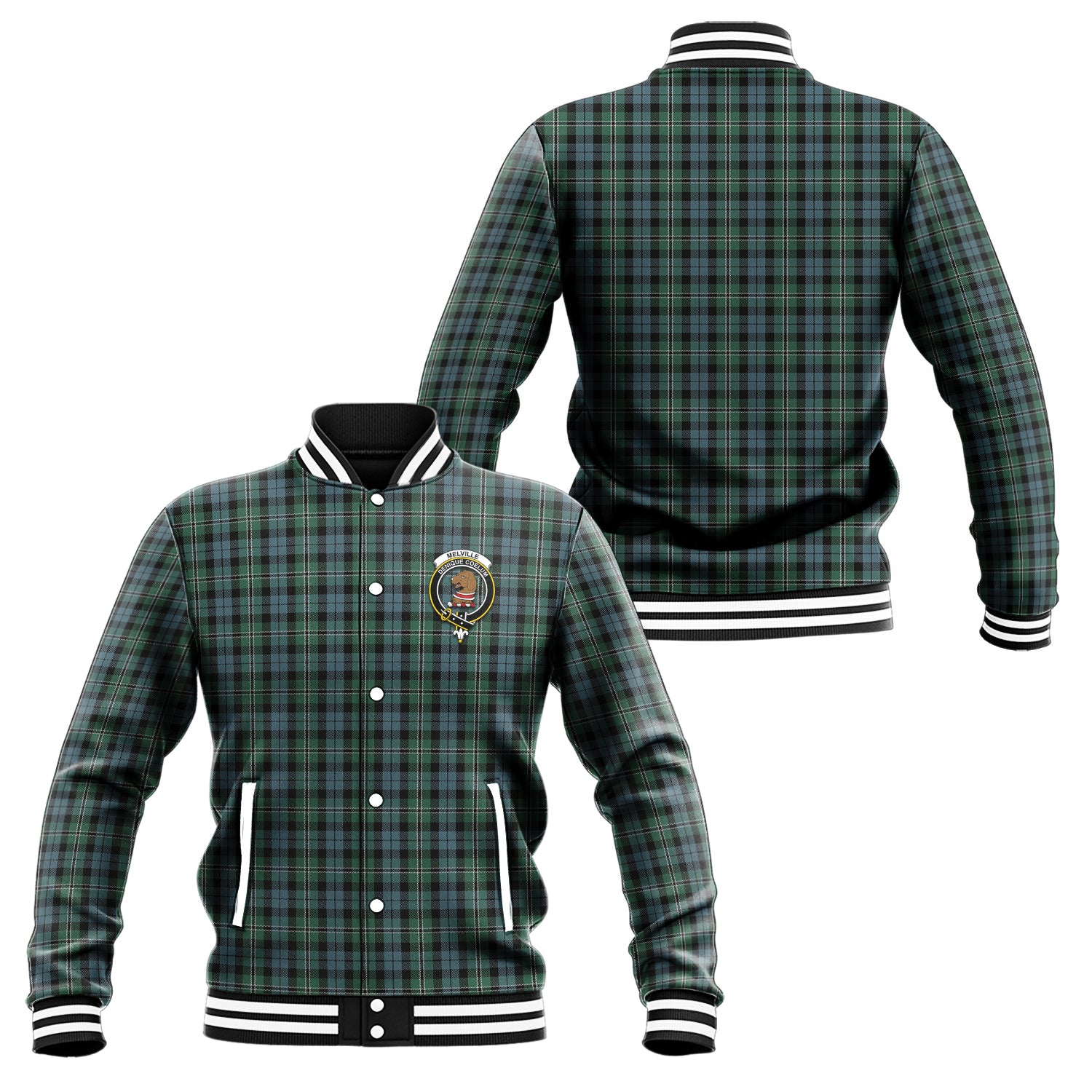 Melville Tartan Baseball Jacket with Family Crest Unisex - Tartan Vibes Clothing