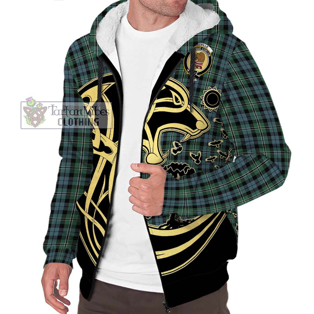 Melville Tartan Sherpa Hoodie with Family Crest Celtic Wolf Style Unisex S - Tartan Vibes Clothing