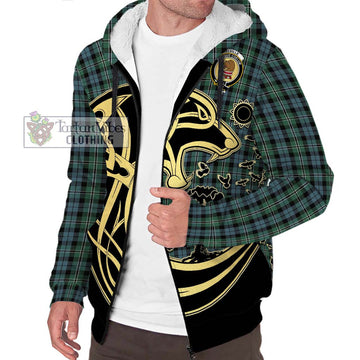 Melville Tartan Sherpa Hoodie with Family Crest Celtic Wolf Style