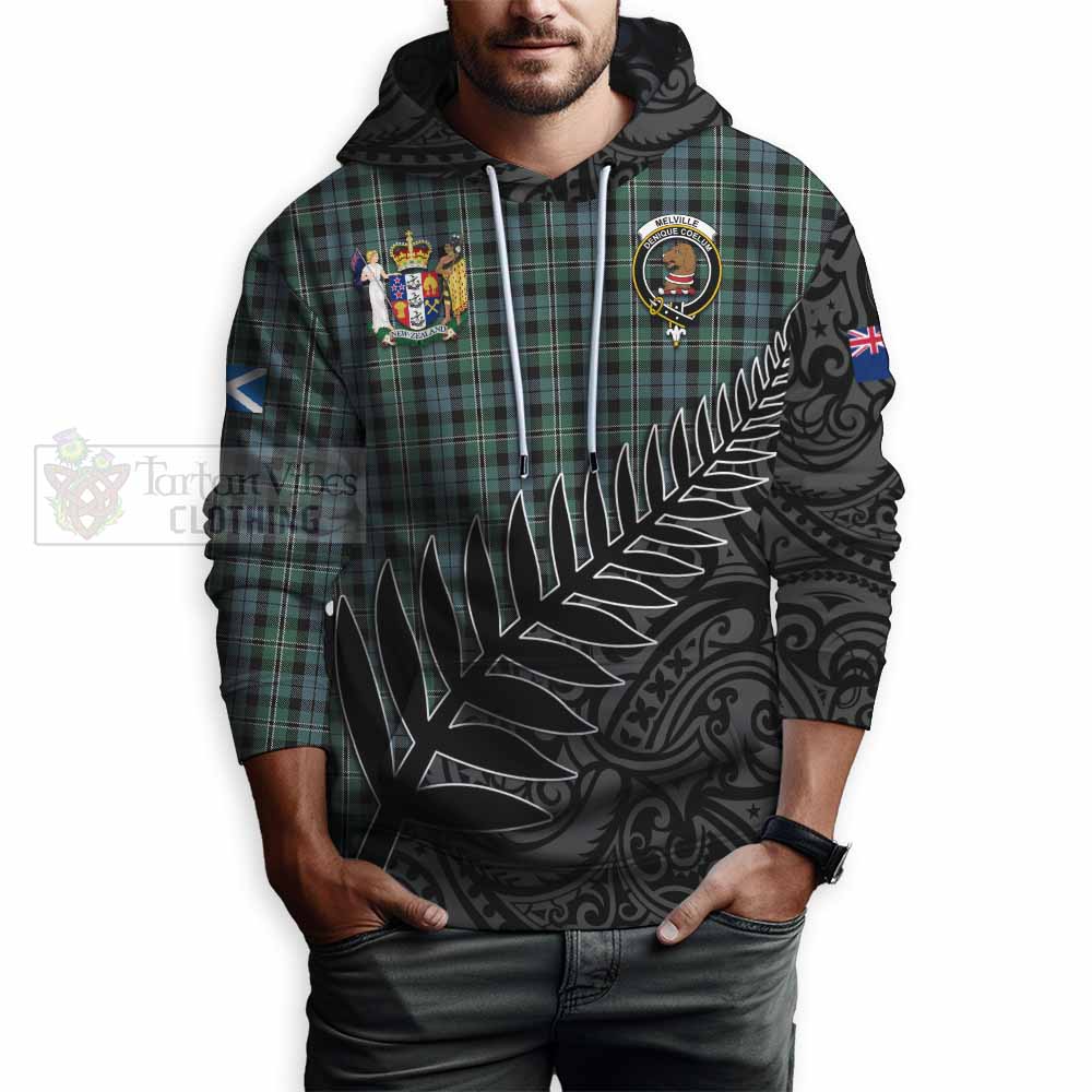 Tartan Vibes Clothing Melville Crest Tartan Hoodie with New Zealand Silver Fern Half Style