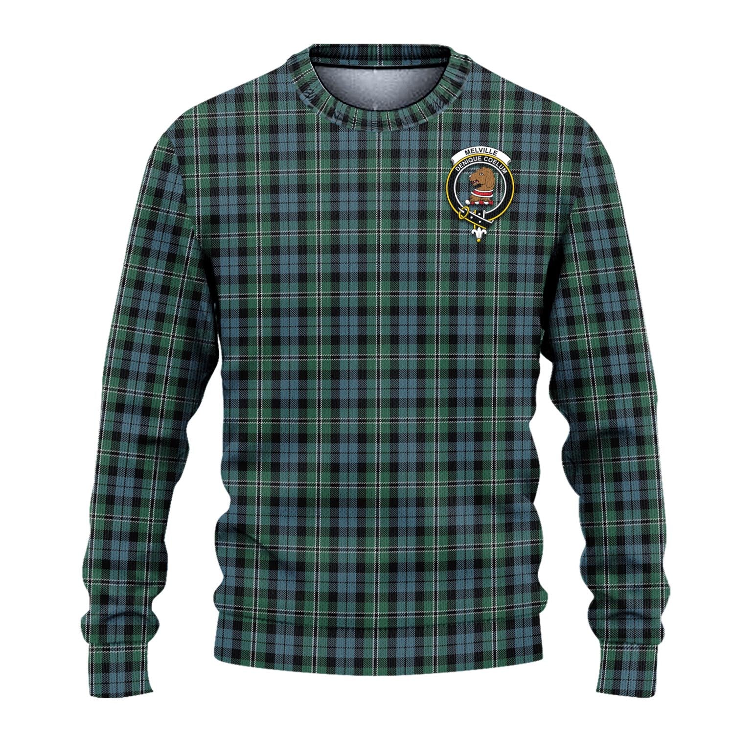 Melville Tartan Knitted Sweater with Family Crest - Tartanvibesclothing