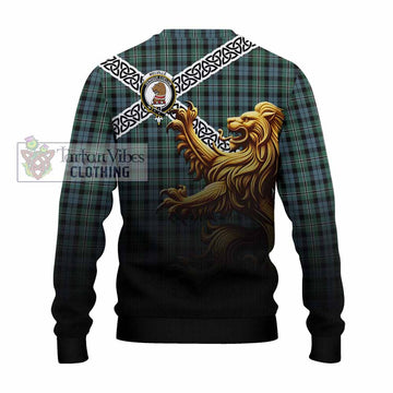 Melville Crest Tartan Knitted Sweater with Golden Lion Emblem Celtic Style - Tartan Vibes Clothing
