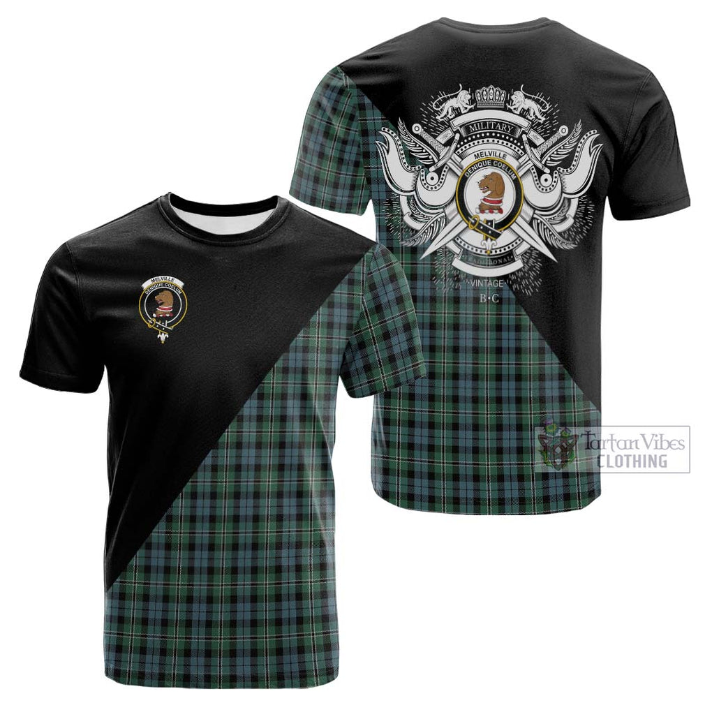 Tartan Vibes Clothing Melville Tartan Cotton T-shirt with Family Crest and Military Logo Style