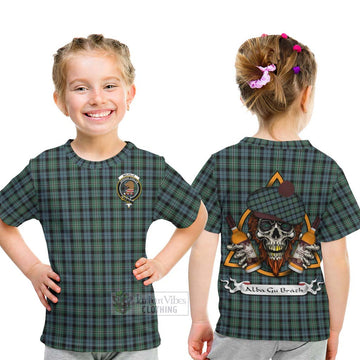 Melville Tartan Kid T-Shirt with Family Crest and Bearded Skull Holding Bottles of Whiskey