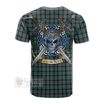 Melville Tartan Cotton T-shirt with Family Crest Celtic Skull Style